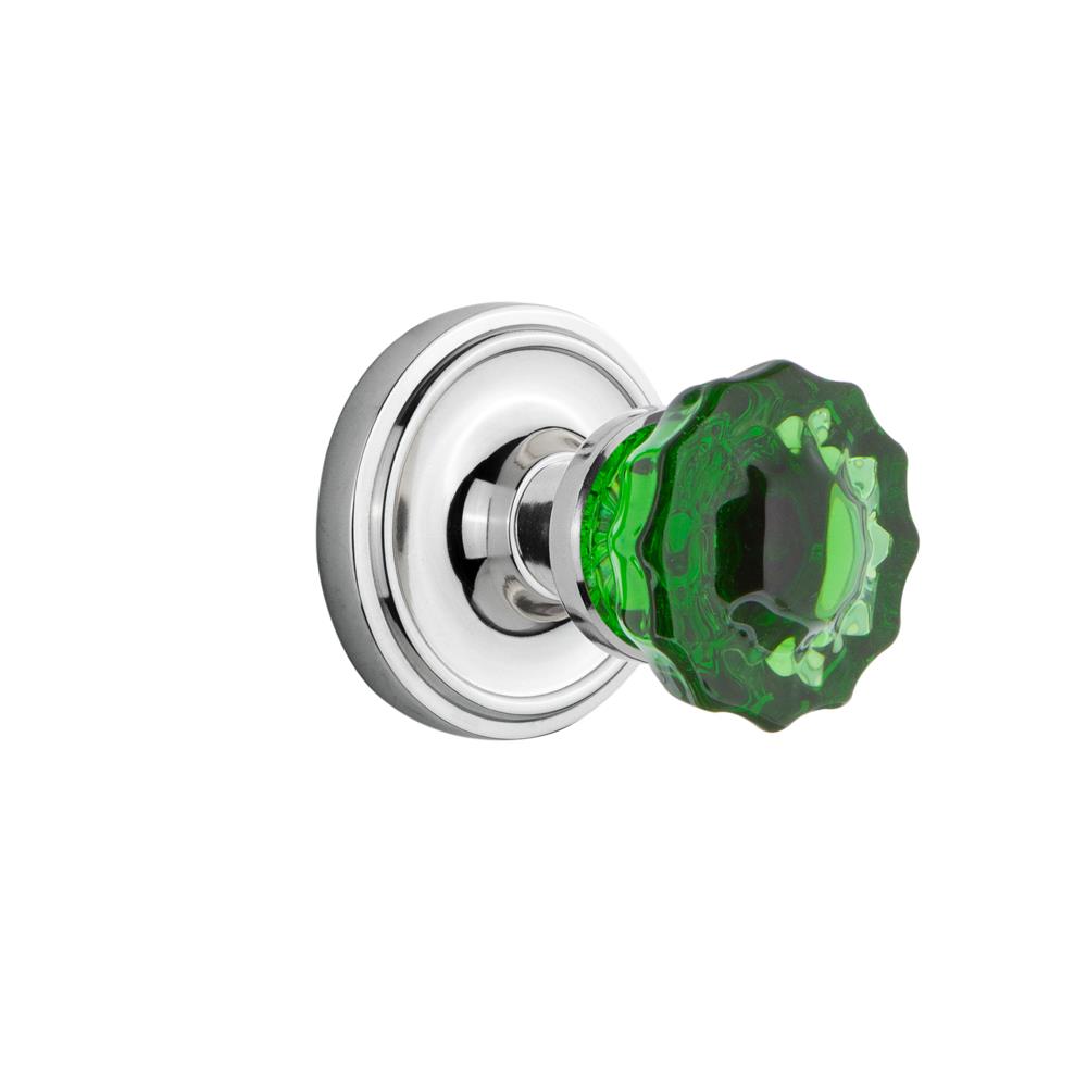 Nostalgic Warehouse CLACRE Colored Crystal Classic Rosette Single Dummy Crystal Emerald Glass Door Knob in Bright Chrome